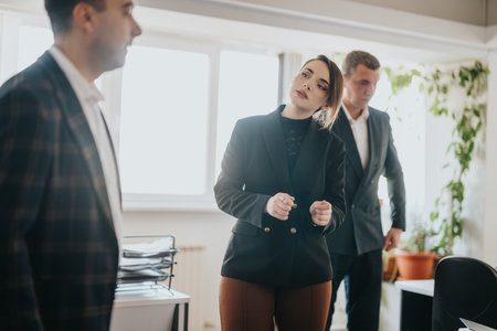 Focused Team Having a Business Discussion in a Modern Officeの写真素材