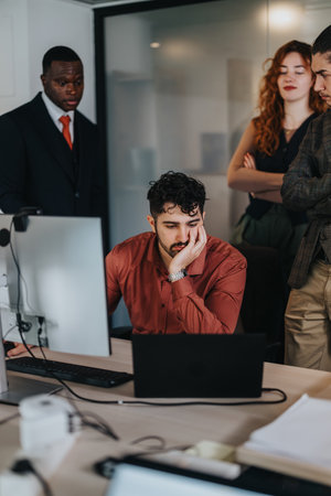 Group of business associates collaborating in a modern office settingの写真素材