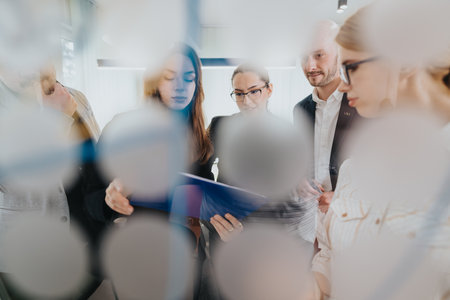 Team collaboration seen through a creative blur of shapes during a professional meetingの写真素材