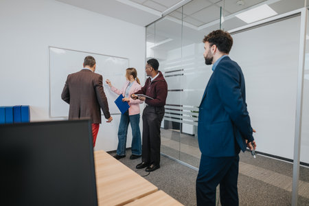 Group of professionals discussing revenue and strategies during a meeting.