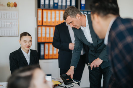 Business colleagues collaborating on a project in a professional office environment