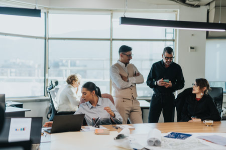 Diverse team collaborating in modern office environment