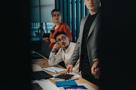 Diverse business team brainstorming creative ideas in officeの写真素材