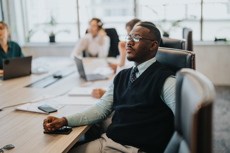 Focused business people in a meeting discussing strategies and ideasの写真素材