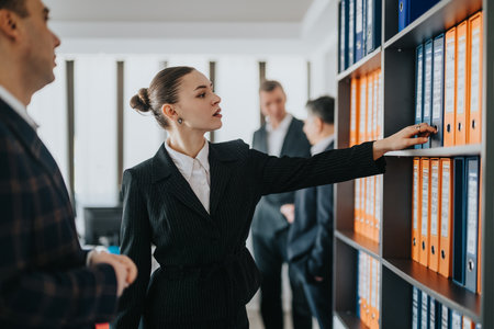 Professionals collaborating in an office setting, focusing on teamwork and productivity