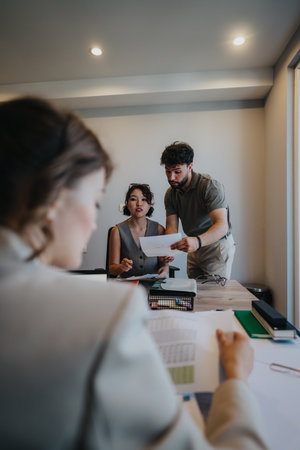 Young couple consulting an adviser in a bank about loans and financial advice.の写真素材