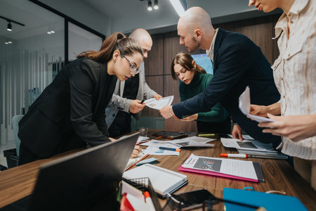 Diverse Team Collaborating in Modern Office Environment During a Business Meetingの写真素材