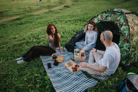 Group of friends enjoying a picnic in the green outdoors