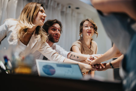 Team of colleagues collaborating during an inspiring brainstorming sessionの写真素材
