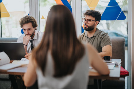 Group brainstorming session in a modern and colorful workspace