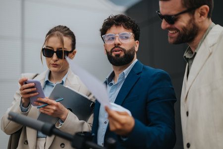 Group of professionals discussing at an outdoor business meetingの写真素材