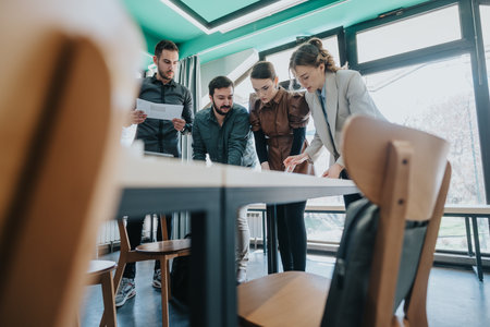 Team collaborating in a modern office space during daylight hoursの写真素材