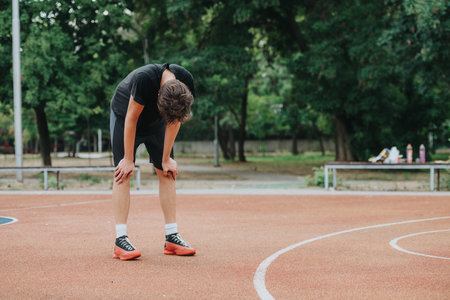 Athlete taking a break during outdoor running workout on a track