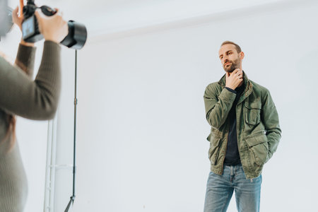 Man posing in casual attire during indoor photography session