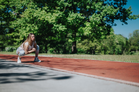 Young Woman Exercising Outdoorsの写真素材