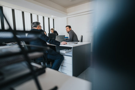 Professional business team collaborating in a modern office environment