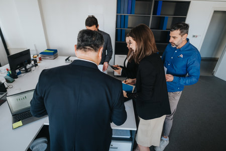 Business professionals collaborating together in a modern office workspace