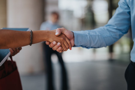 Handshake between business associates signaling agreement and collaboration in a professional settingの写真素材