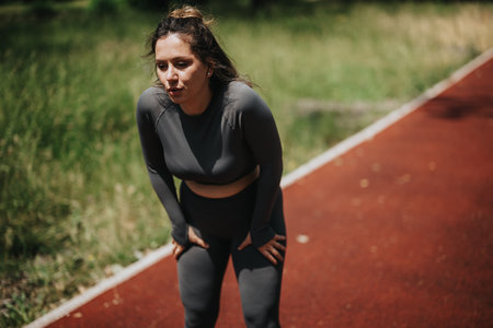 Woman Catching Breath During Outdoor Workout on a Sunny Day