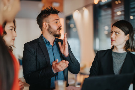 Group discussion in a modern office as colleagues share ideas during a business meeting