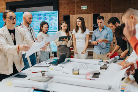 Business teamwork in a modern office discussing plans and documents