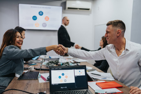 Business partners shake hands after meeting in a modern office during teamwork and growth