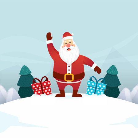 Santa Claus with Merry Christmas lettering design. Creative Concept for holiday greeting.のイラスト素材