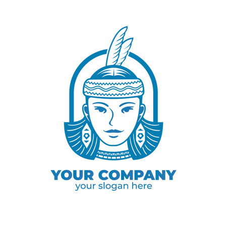 Female face logo. Portrait of a traditional womanのイラスト素材