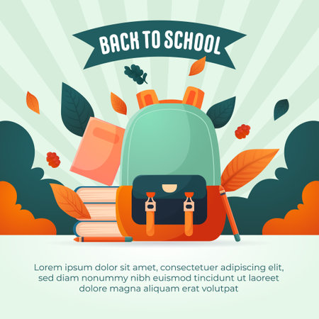 Flat vector back to school background with backpack for social media post designのイラスト素材
