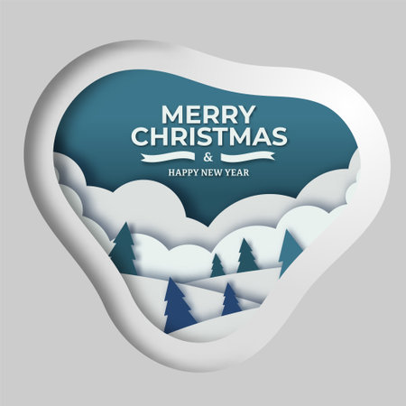 Merry Christmas and Happy New Year. Winter illustration, paper art and digital craft styleのイラスト素材