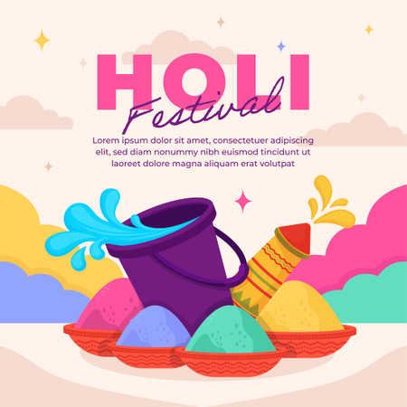 Flat holi festival illustration social media post with colorful decorationのイラスト素材