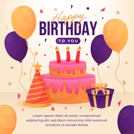 Flat design birthday for social media postのイラスト素材
