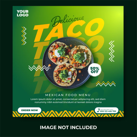 Delicious taco mexican food menu social media post design templateのイラスト素材