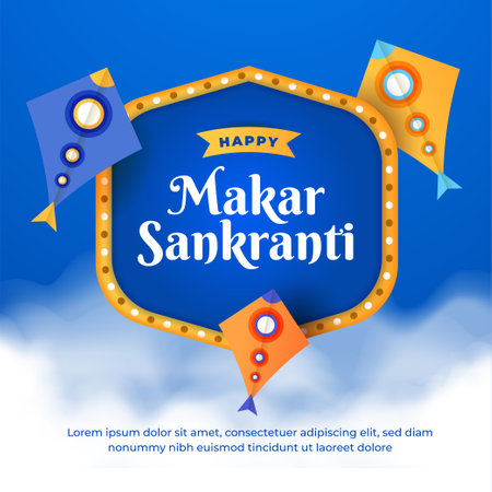 Happy makar sankranti indian kite festival social media post design templateのイラスト素材