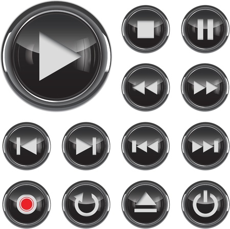 Black glossy multimedia control button icon set  Vector illustrationのイラスト素材