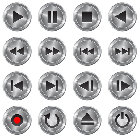 Metallic stylish multimedia control button/icon set illustrationのイラスト素材