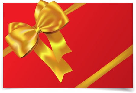 Golden gift ribbon with bow on red cardのイラスト素材