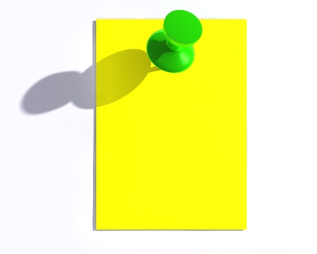 Yellow note paper and a glossy push pin with shadow. の写真素材