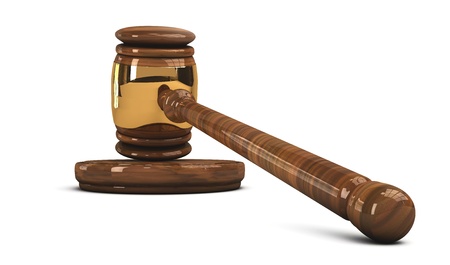 Judge's wooden gavel isolated on white backgroundの写真素材