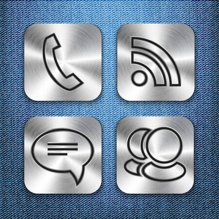 Communication brushed metal app icons on denim texture.  illustrationのイラスト素材