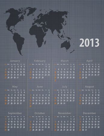 Stylish calendar 2013 world map linen texture. Sundays first.のイラスト素材