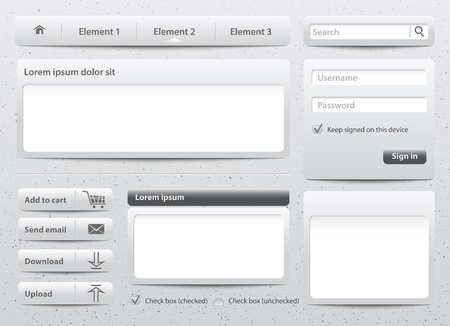Light gray skin web design elements and modules on gray kraft backgroundのイラスト素材