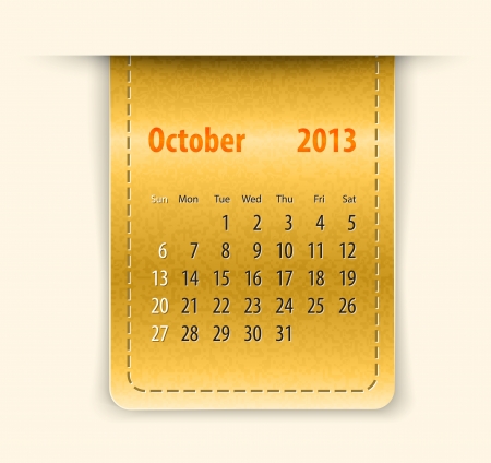 Glossy calendar for october 2013 on leather textureのイラスト素材