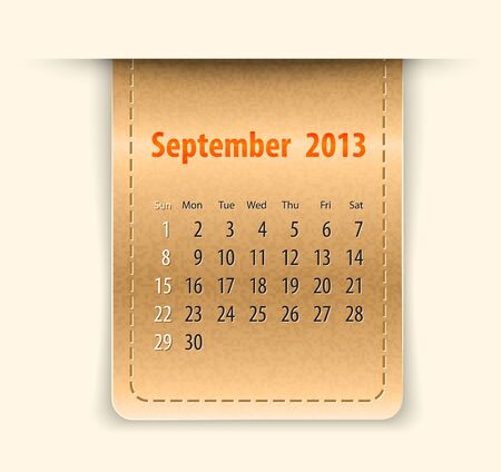 Glossy calendar for september 2013 on leather textureのイラスト素材