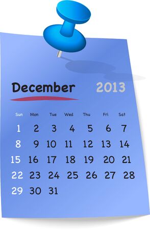 Calendar for december 2013 on blue sticky note attached with blue pinのイラスト素材