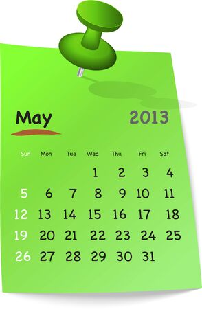 Calendar for may 2013 on green sticky note attached with green pinのイラスト素材