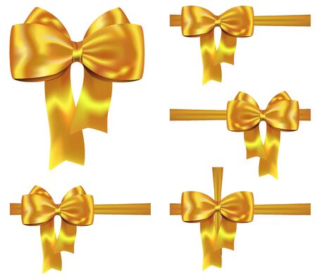 Set of golden gift ribbons with nice bows for festive decorationsのイラスト素材