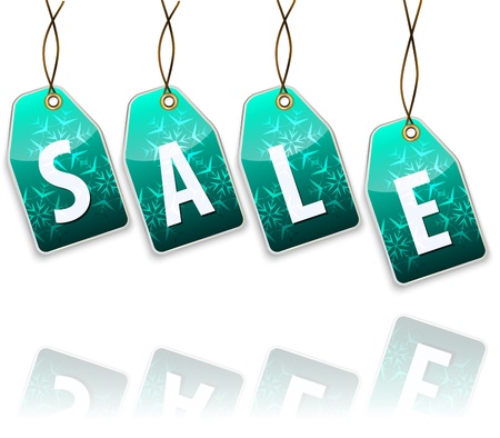 Green hanging tags with the word sale  Shopping labels  Vector illustrationのイラスト素材