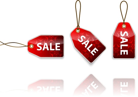 Red hanging tags with the word sale. Shopping labels. Vector illustrationのイラスト素材