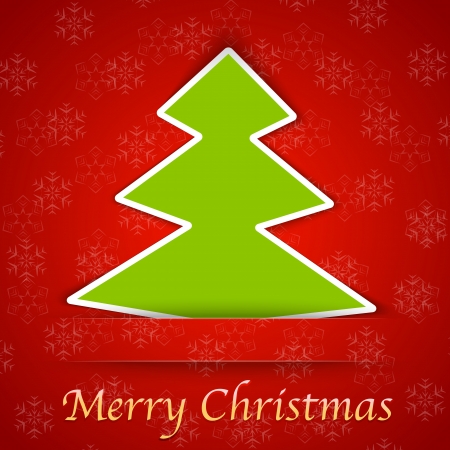 Merry Christmas gift card with a simple Christmas tree placed on red background. Vector illustrationのイラスト素材